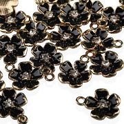 Подвеска металл "Цветок сливы", эмаль, св.золото/чёрный, 16x12.5x3 мм