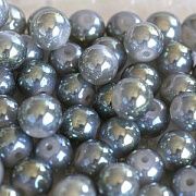 Бусина, непрозрачная, стекло, цвет серый перламутровый, 8.5х7.5 мм