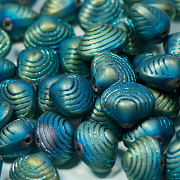 Бусина "Ракушка", стекло, цвет оливково-голубой, 12х14.5х10 мм