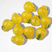 Бусина, Лэмпворк "Груша", стекло, цвет желтый, 14-15x11.5-12x11.5-12 мм