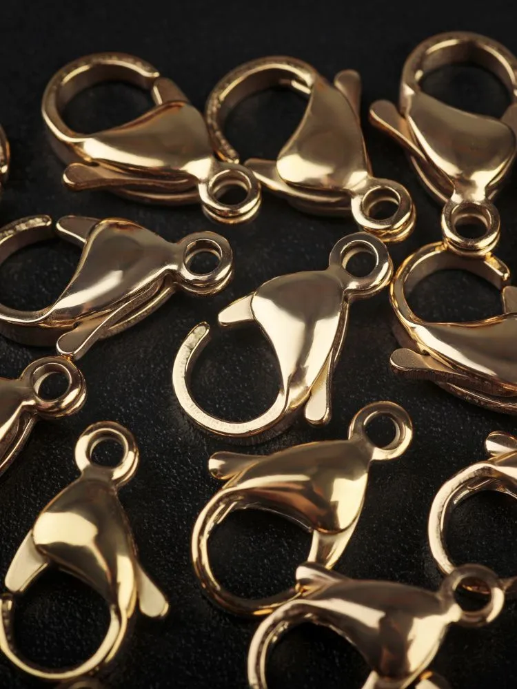 замочек-лобстер, 304 stainless steel, позолота, 15x9x4-4.5 мм