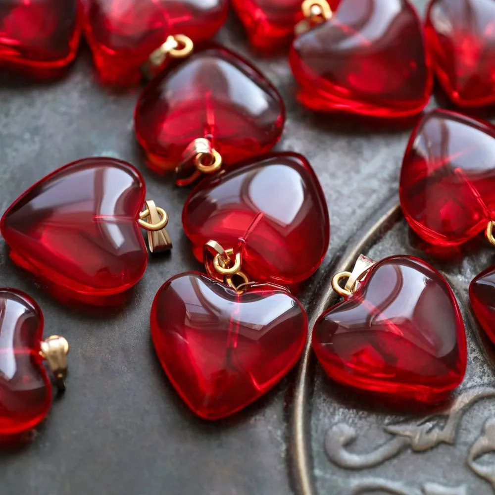 подвеска стекло "сердце", цвет красный, 22x20.5x7 мм