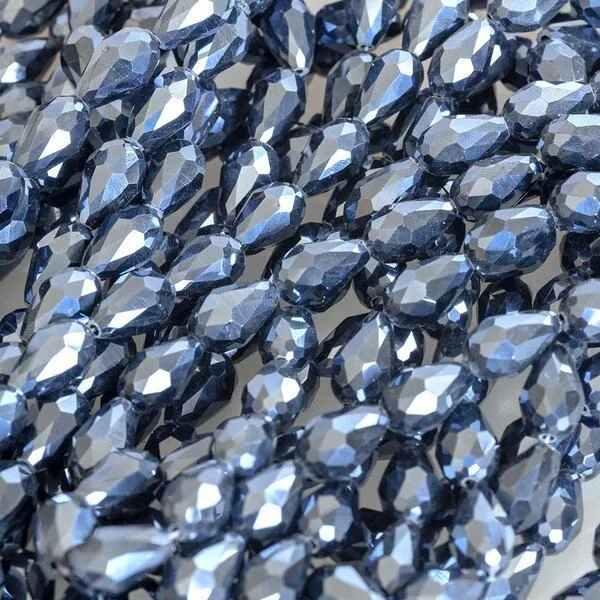 бусина "капля", граненая, стекло, цвет черный радужный, 15х10 мм