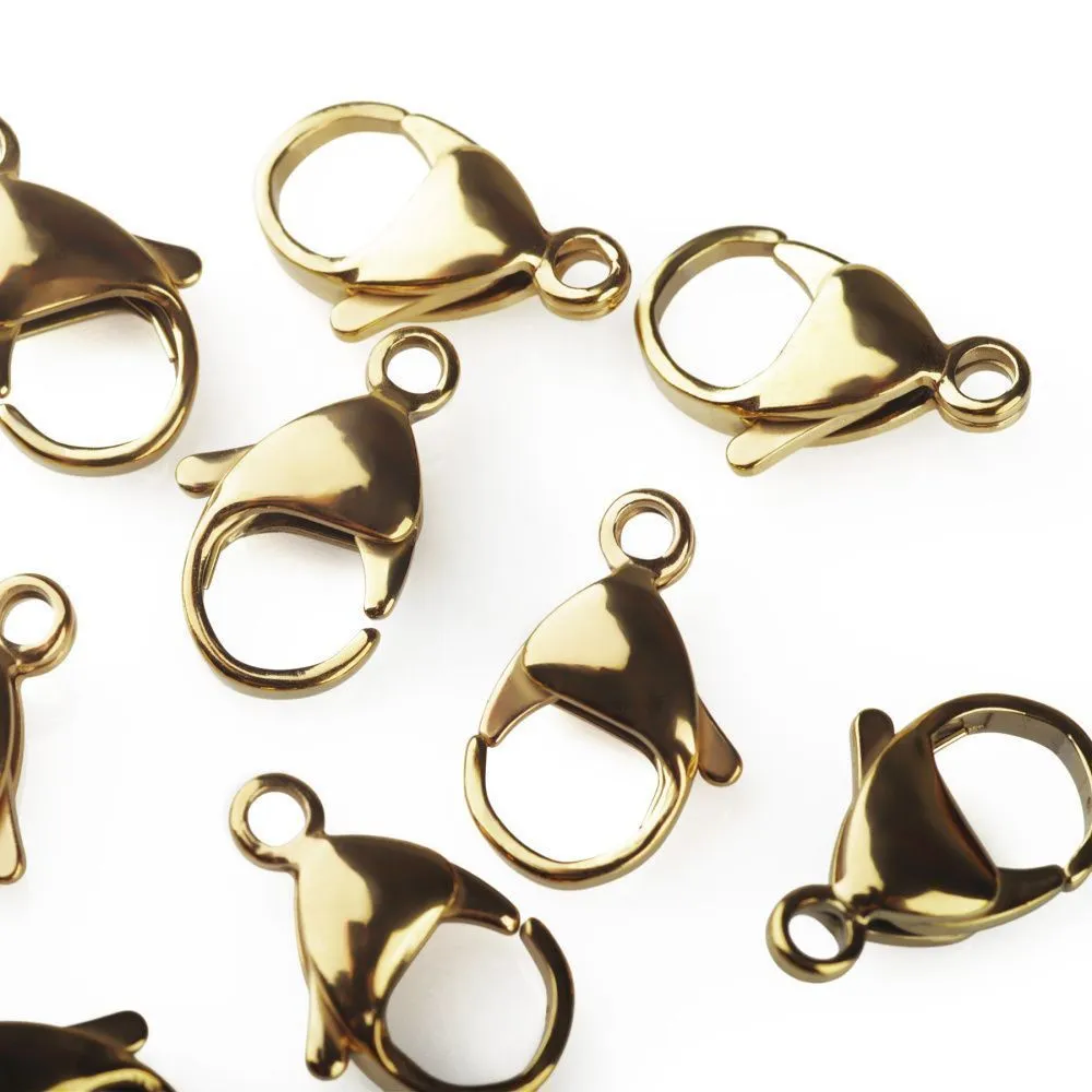 замочек-лобстер, 304 stainless steel, позолота, 17x10.6x4.5 мм