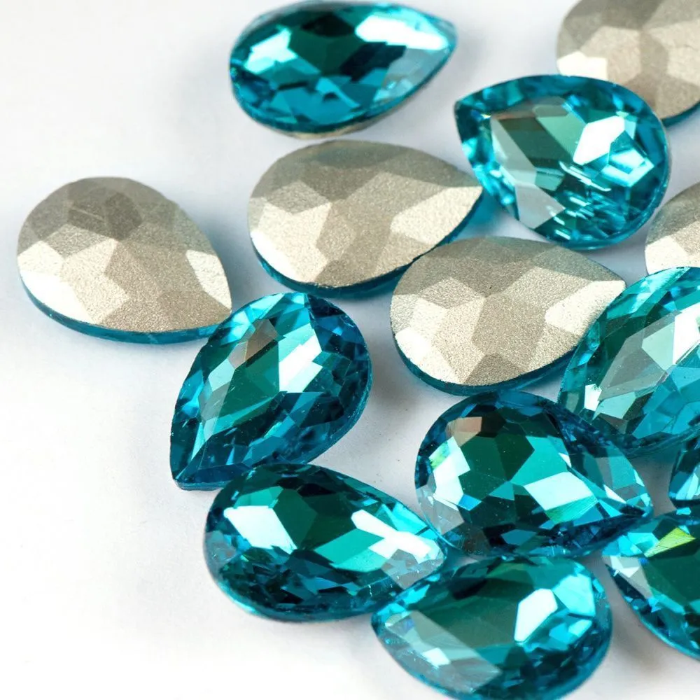 кабошон стекло кристалл, каплевидный, цвет capri blue 2, 18х13 мм