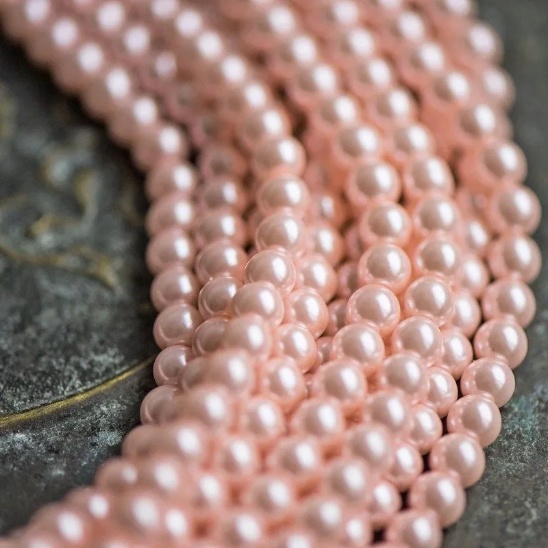 бусина, имитация жемчуга, стекло 6, цвет розовый, 6 мм