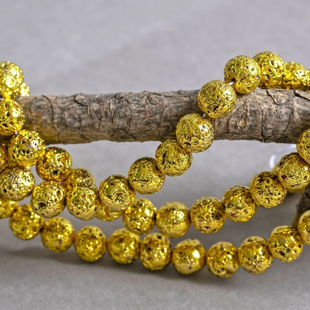 бусина лава натуральная 12, цвет золотой металлик, 12 мм