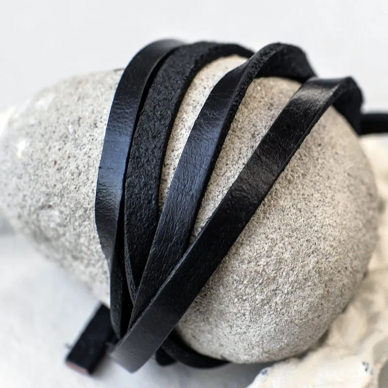 шнур кожаный, плоский, цвет черный, 6х2.5 мм