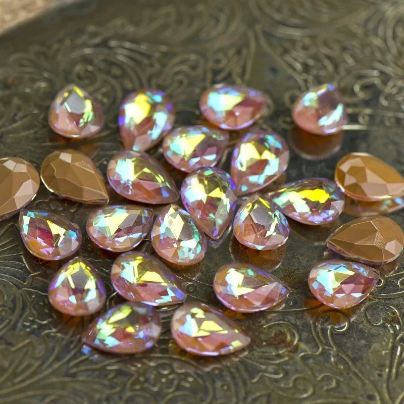 кабошон стекло кристалл, каплевидный, цвет grey shimmer, 14х10 мм