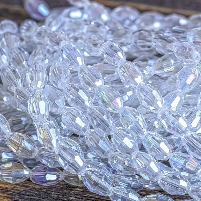 бусина, стекло овальная, граненая, цвет прозрачный ав, 8х6 мм