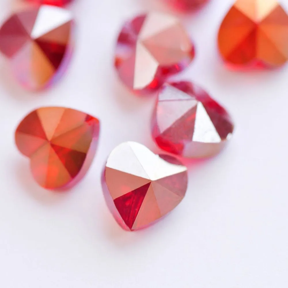 бусина "сердечко", стекло, цвет красный радужный, 10x10x6.5 мм