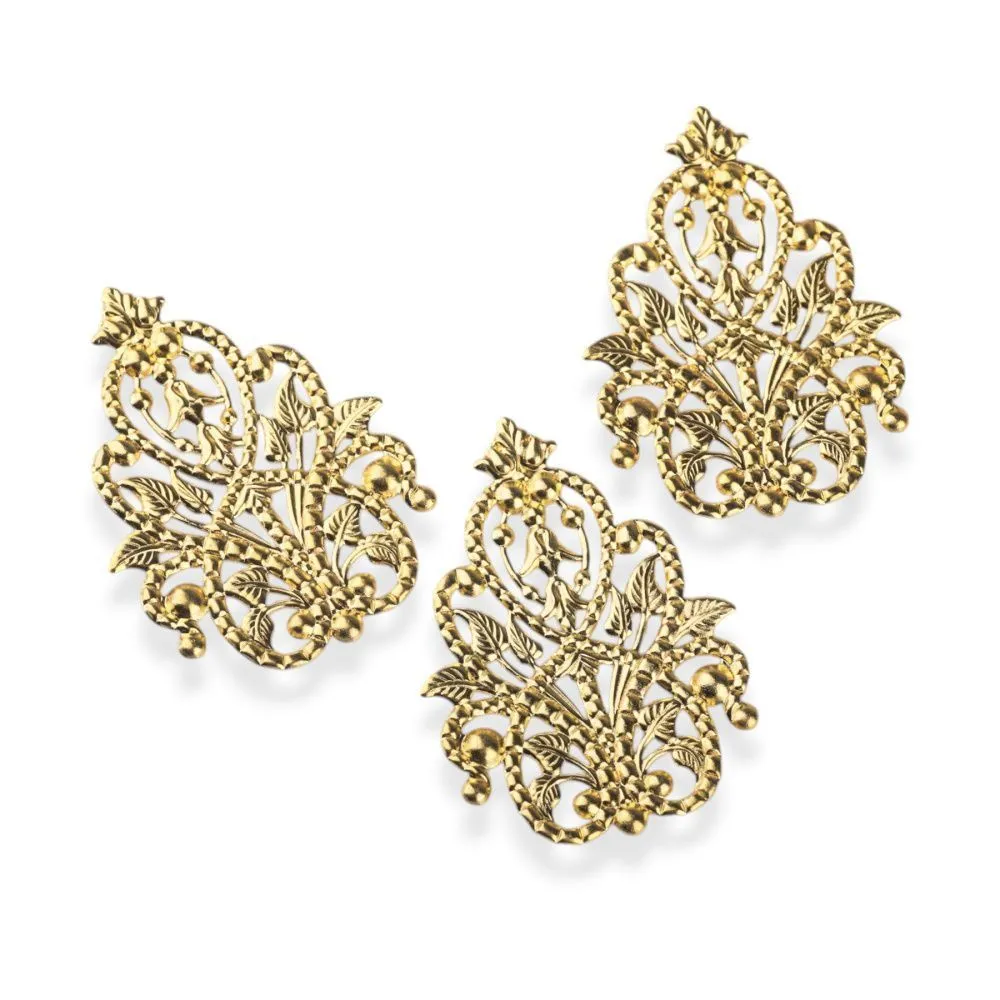 коннектор "филигрань прециоза", цвет лимонное золото, 49x35x1мм 