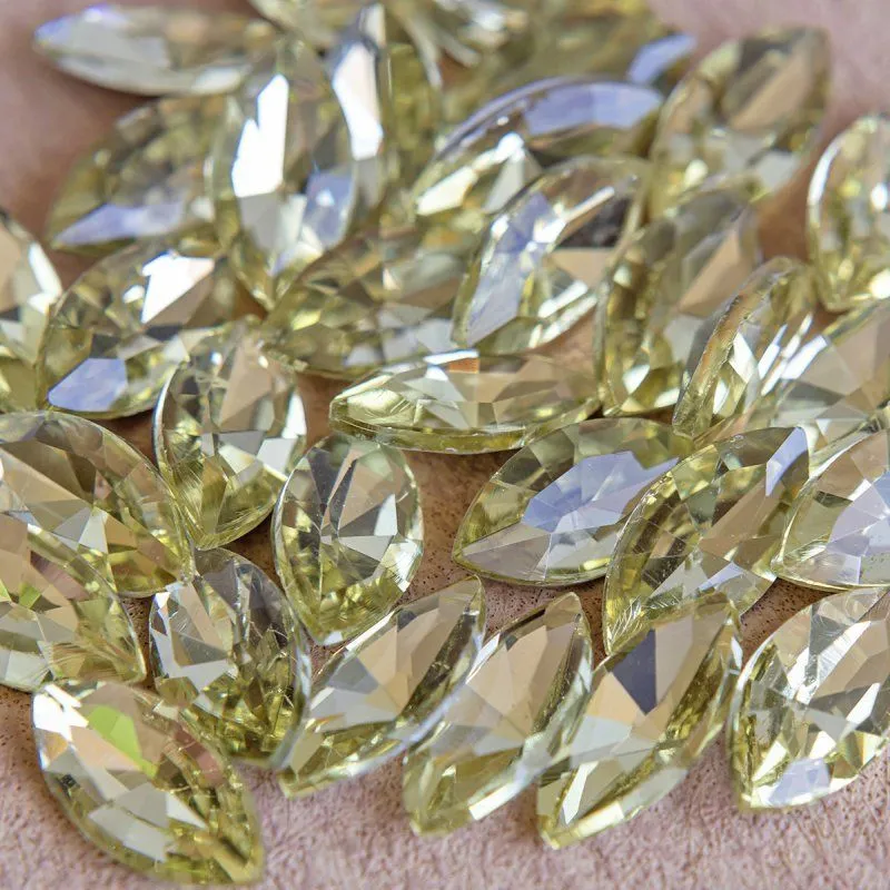 кабошон стекло кристалл, navette, цвет jonquil, 18х9 мм