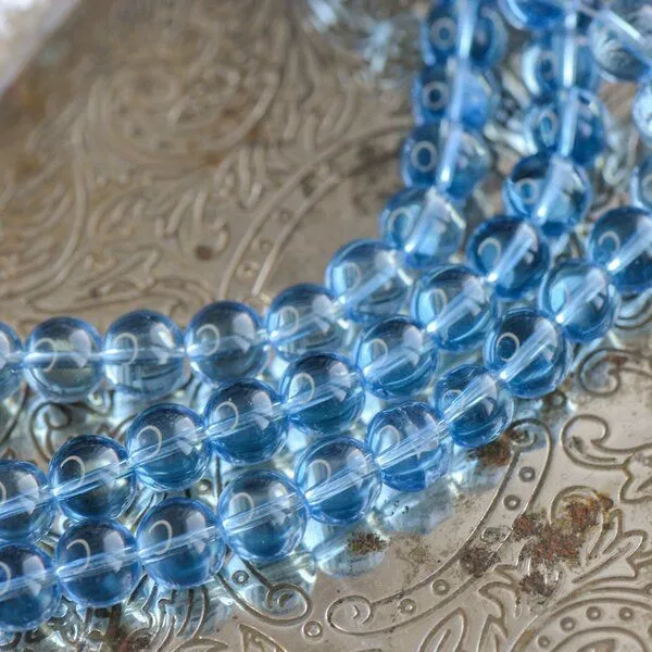 бусина, стекло 10, цвет голубой, 10 мм