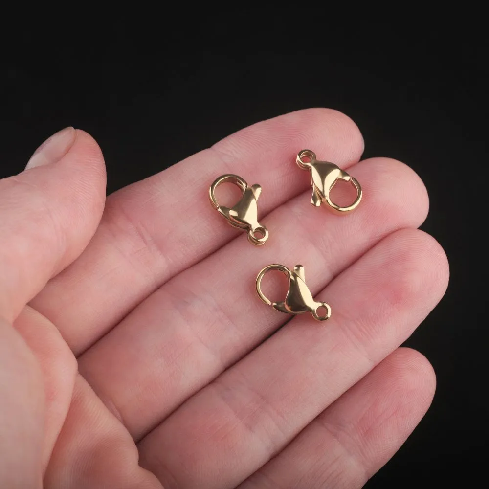 замочек-лобстер, 304 stainless steel, позолота, 13x8x3.9 мм