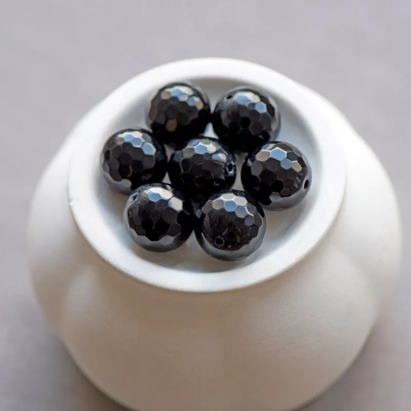 бусина агат 12, граненая, цвет черный, 12 мм