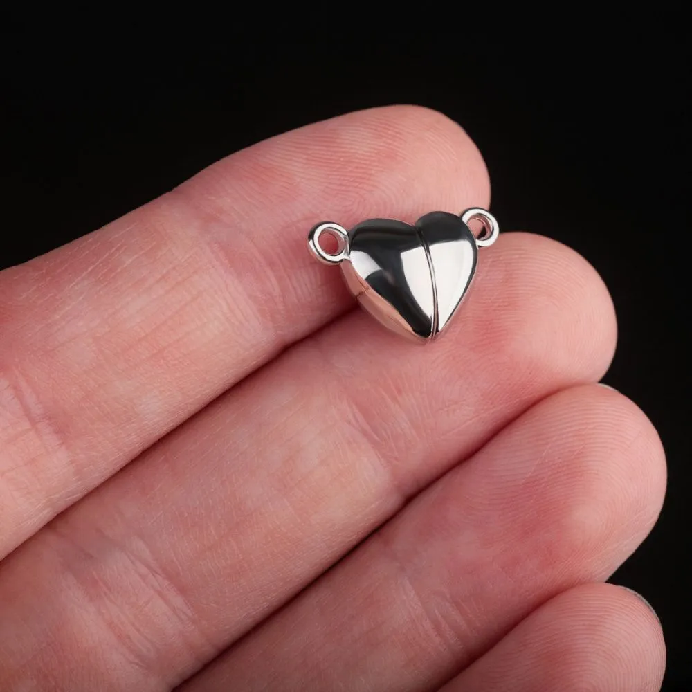 Замочки застежка магнитная "сердце", цвет платина, 10.5x16x7 мм