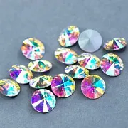 Кабошон стекло Риволи, цвет Cristal AB, 14х7 мм 