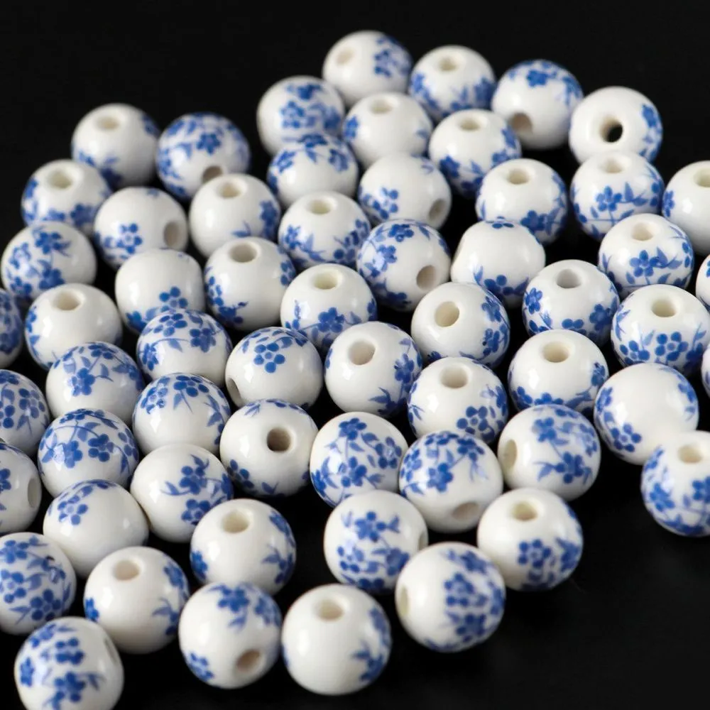 бусина, керамика "сакура", цвет бело-голубой, 10 мм