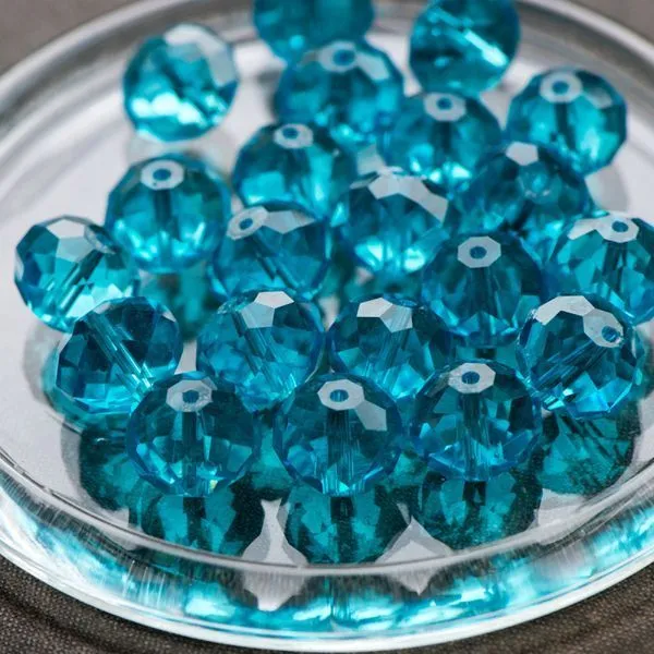 бусина, стекло абакус 14, граненая, цвет бирюзовый, 14х10 мм