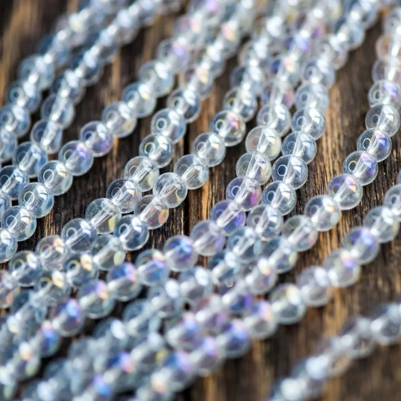 бусина, стекло 6, цвет прозрачный радужный, 6 мм