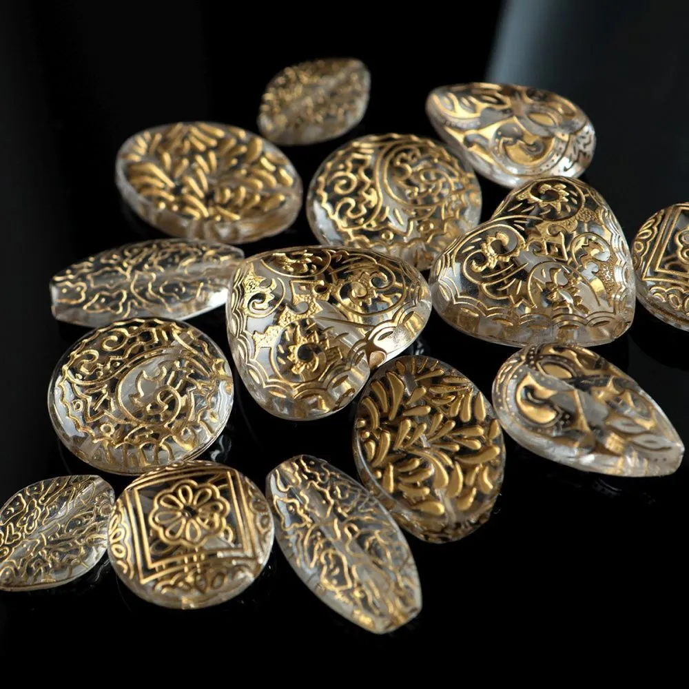 микс акриловый разной формы "золотой ажур", цвет прозрачный