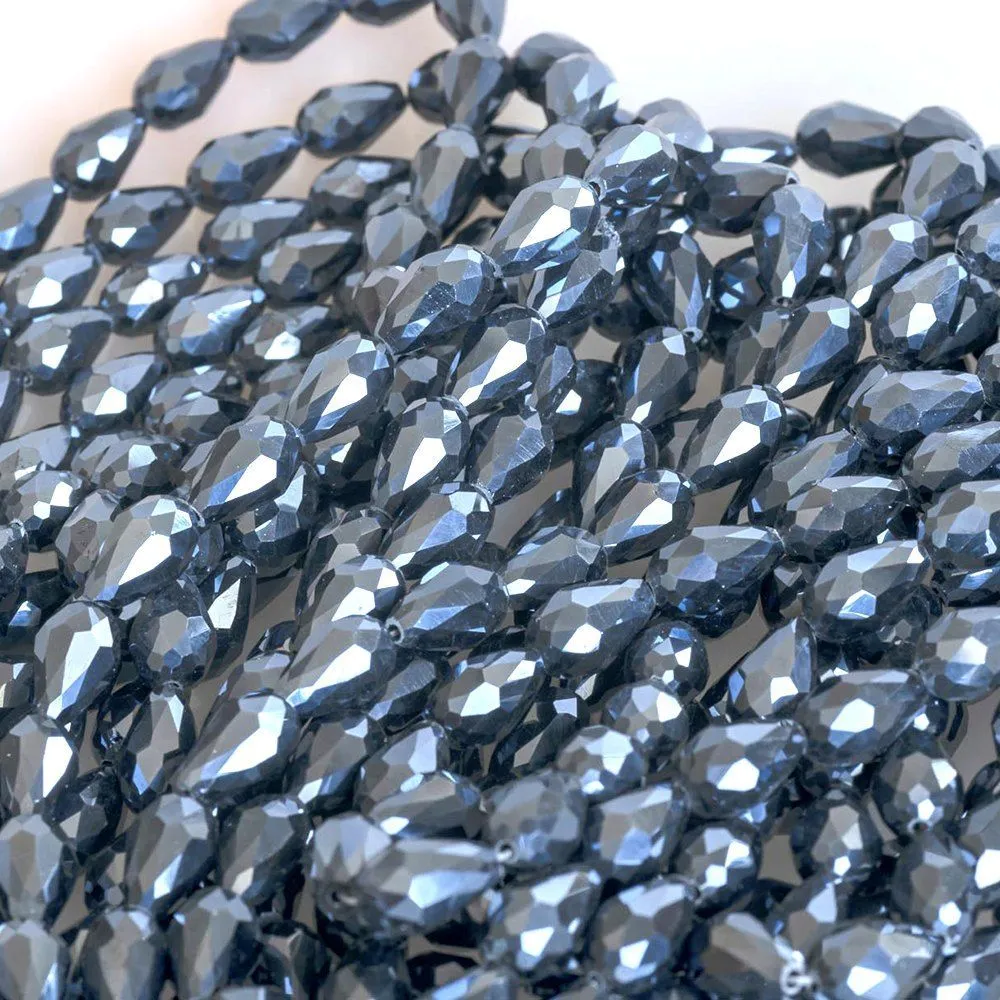 бусина "капля", граненая, стекло, цвет черный радужный, 15х10 мм