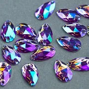 Стразы пришивные Teardrop, смола, аметист АВ, 10.5х18 мм