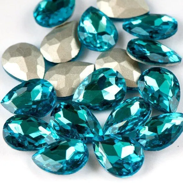 кабошон стекло кристалл, каплевидный, цвет capri blue 2, 18х13 мм