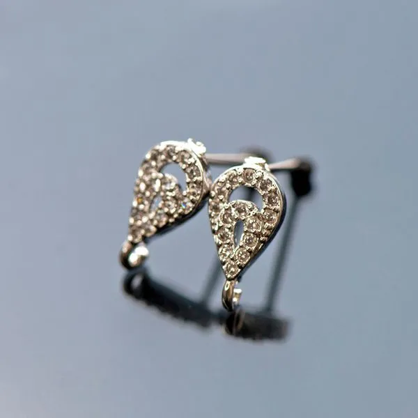 пуссеты "перо павлина", цирконий, цвет платина, 11.5x6x2.5 мм