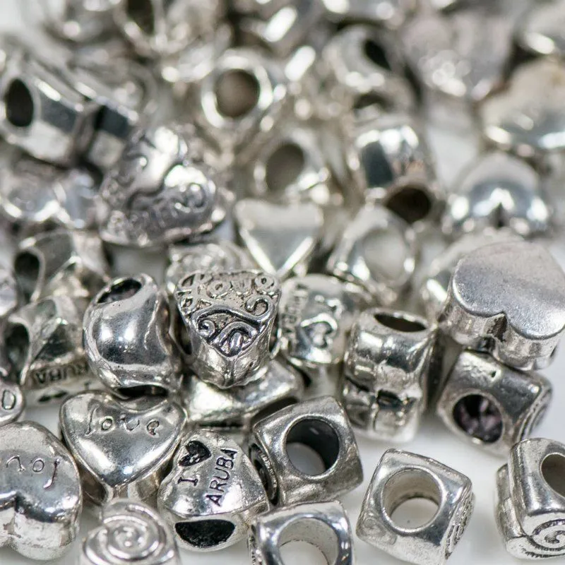 ес бусина металл "сердце", цвет античное серебро, размерный микс