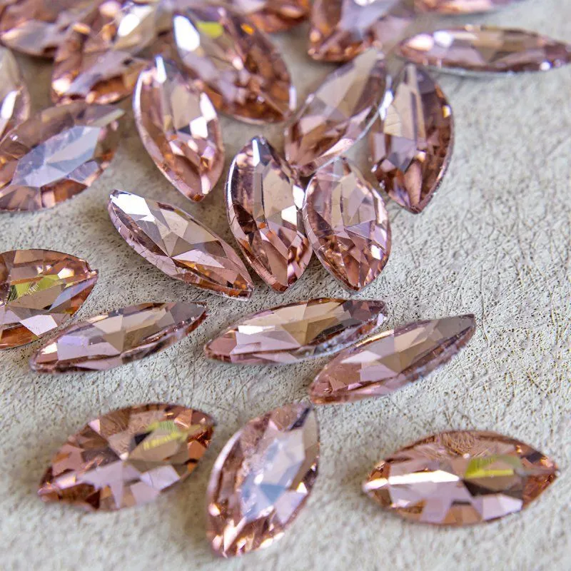 кабошон стекло кристалл, navette, цвет champagne, 18х9 мм