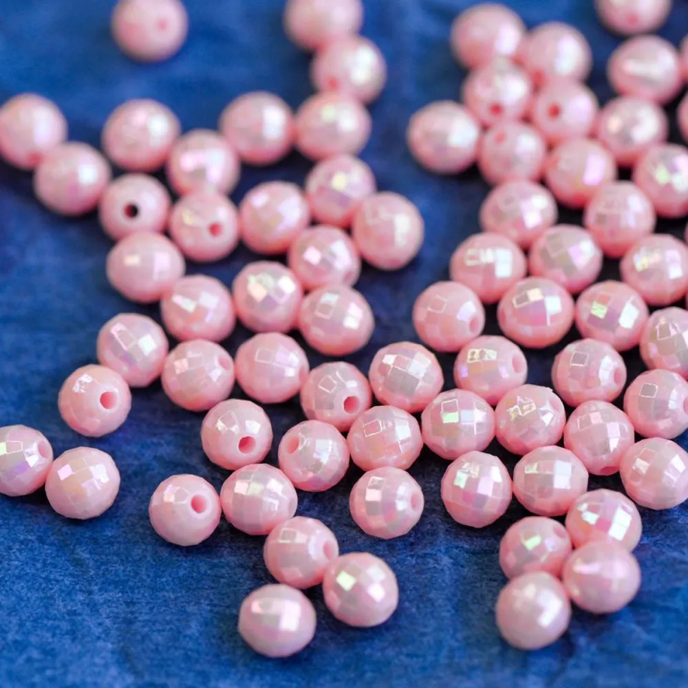бусина, акрил 6, граненая, розовый перламутровый, 6 мм