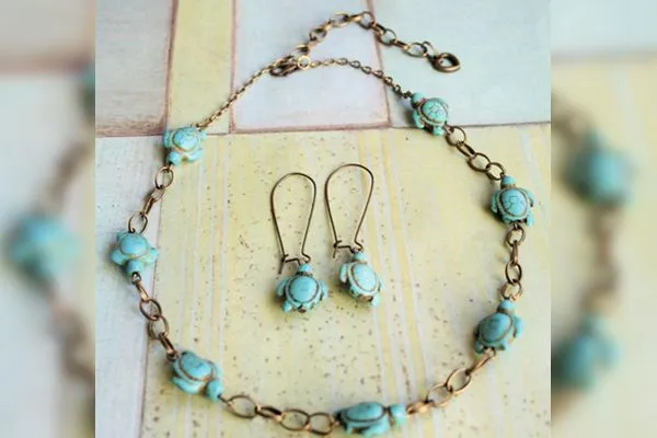 Колье и сережки «7 черепах отправились в путешествие»