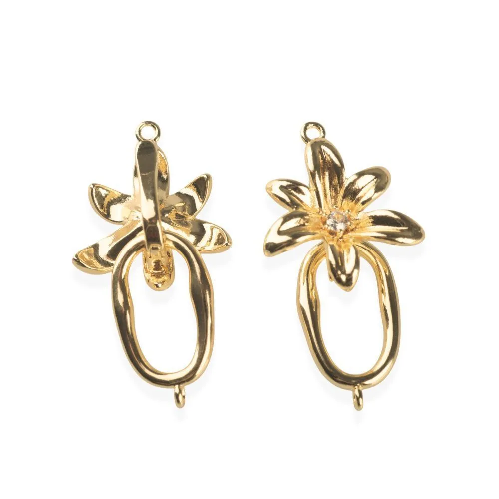 замок для украшений "лилия", позолота/циркон, 35.5x18.5 мм