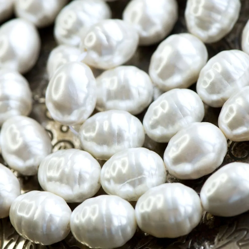 ракушечный жемчуг овальный, класс "а", цвет белый, 15x13 мм