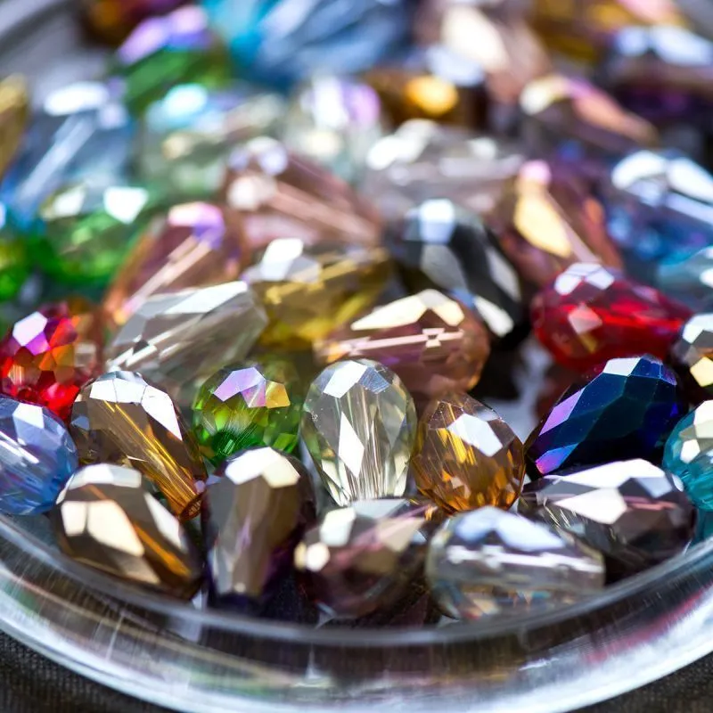 бусина "капля", граненая, стекло, цветовой микс, 15х10 мм