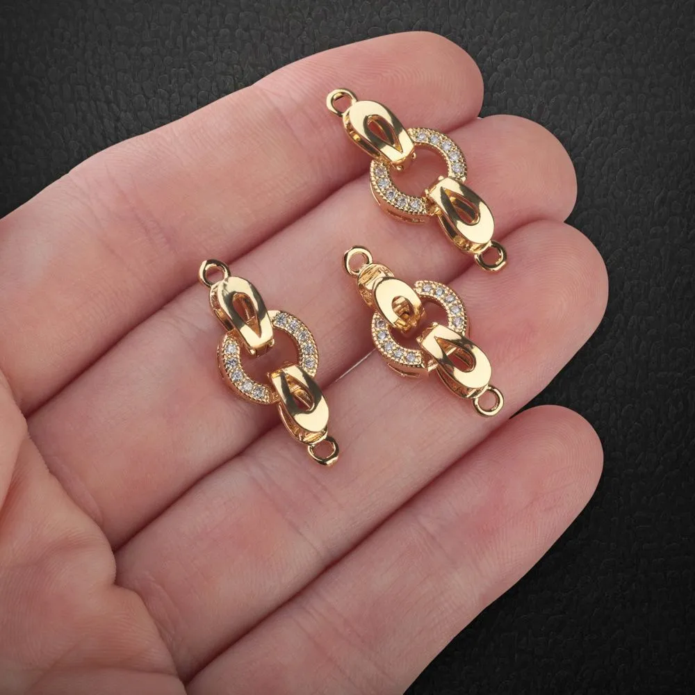 замок для украшений "фолд-ринг", позолота/стразы, 25.5 мм