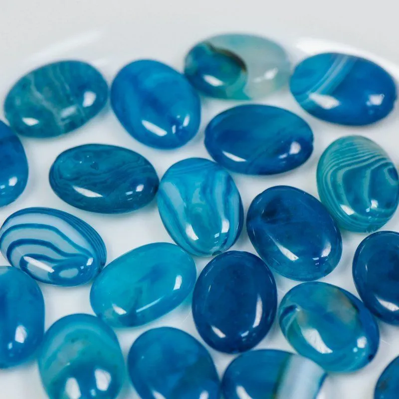 бусина агат, овальная плоская, цвет голубой, 16x12x5 мм