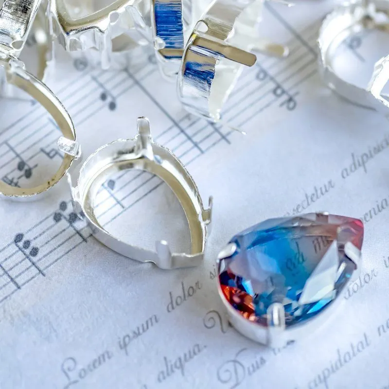 цапы для стразов каплевидные, открытые, серебро, 18х13 мм