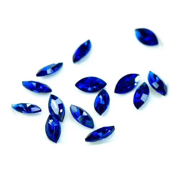 кабошон стекло кристалл, navette, цвет sapphire, 12х6 мм
