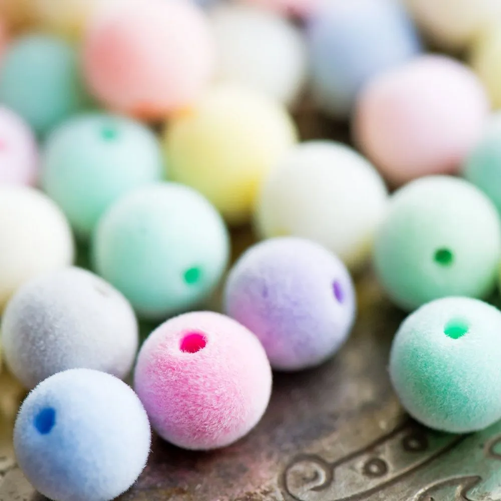 бусина, акрил "пастель-флок", цветовой микс, 10х9 мм