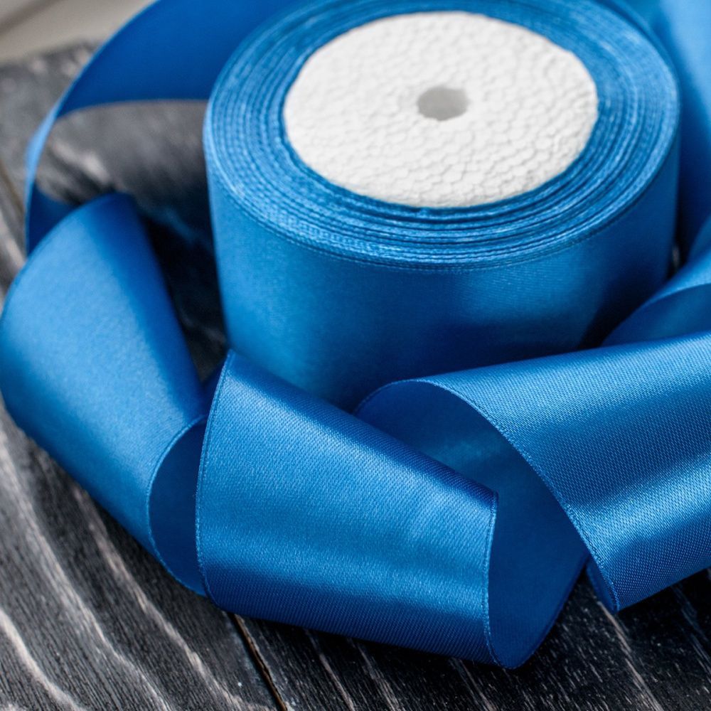лента, атлас, цвет синий яркий, ширина 50 мм ленты