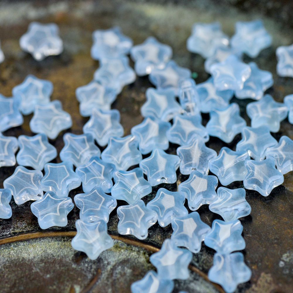 бусина "звездочка", стекло, цвет голубой прозрачный, 8x8.5x4 мм