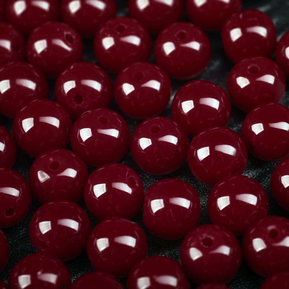 бусина, стекло 10, цвет темно-красный, 10 мм