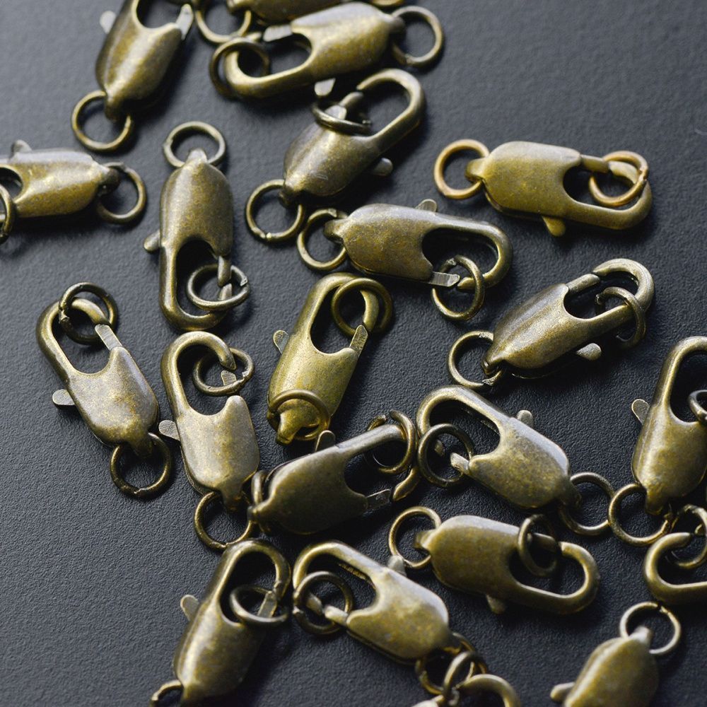 Замочки замочек-лобстер прямоугольный с колечком, цвет античная бронза, 12х6 мм