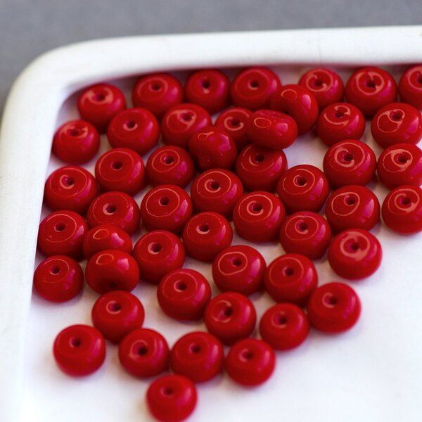 бусина, стекло, абакус, цвет красный темный, окрашена, 8х5 мм