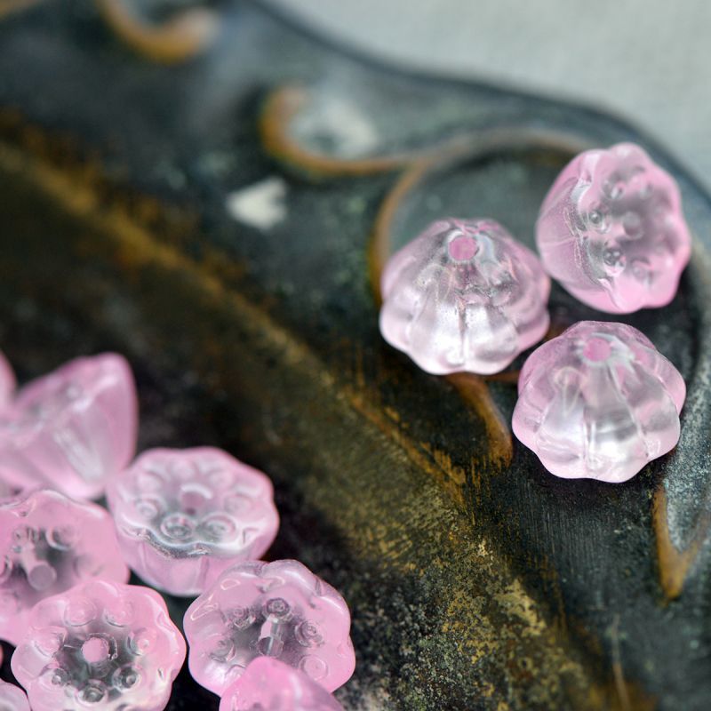 бусина "бутон лотоса", стекло, цвет розовый, 11x10.5x8 мм