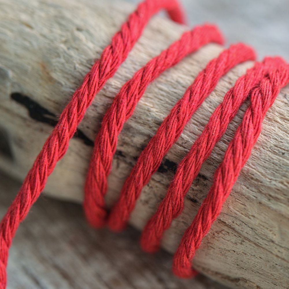 шнур витой из хлопка, цвет красный, 2 мм
