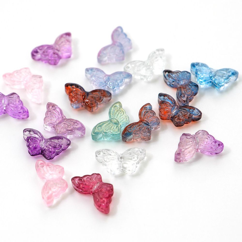 бусина "бабочка ночная", стекло, цветовой микс, 15x8x4.5 мм